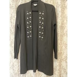 Eclectic Black Open Front Cardigan-Bead,Pearl,Rhinestone Detail - Small